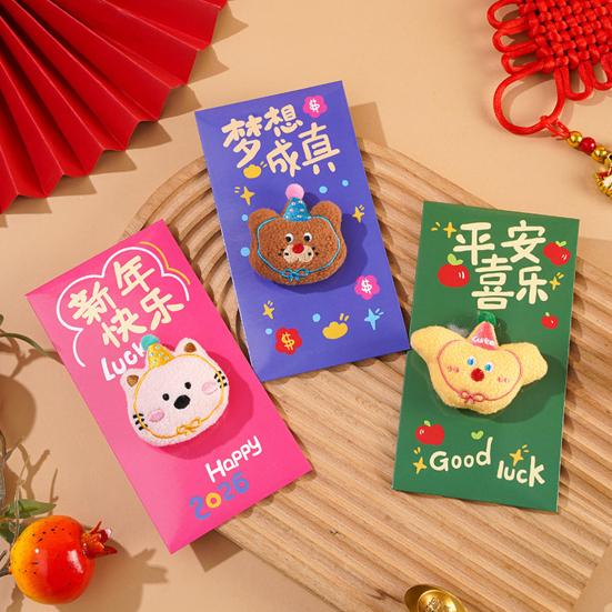 6 шт. Красные конверты 3D вышивка плюшевая подвеска дизайн зодиака лошади матовый картон красный конверт