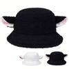 Cute Sheep Ear Plush Fisherman Hat Women Girls Cosplay Lamb Wool Cap Autumn Winter Warmer Headwear Hats Bucket Caps Decoration