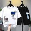 Летний модный детский костюм для мальчиков и девочек с коротким рукавом