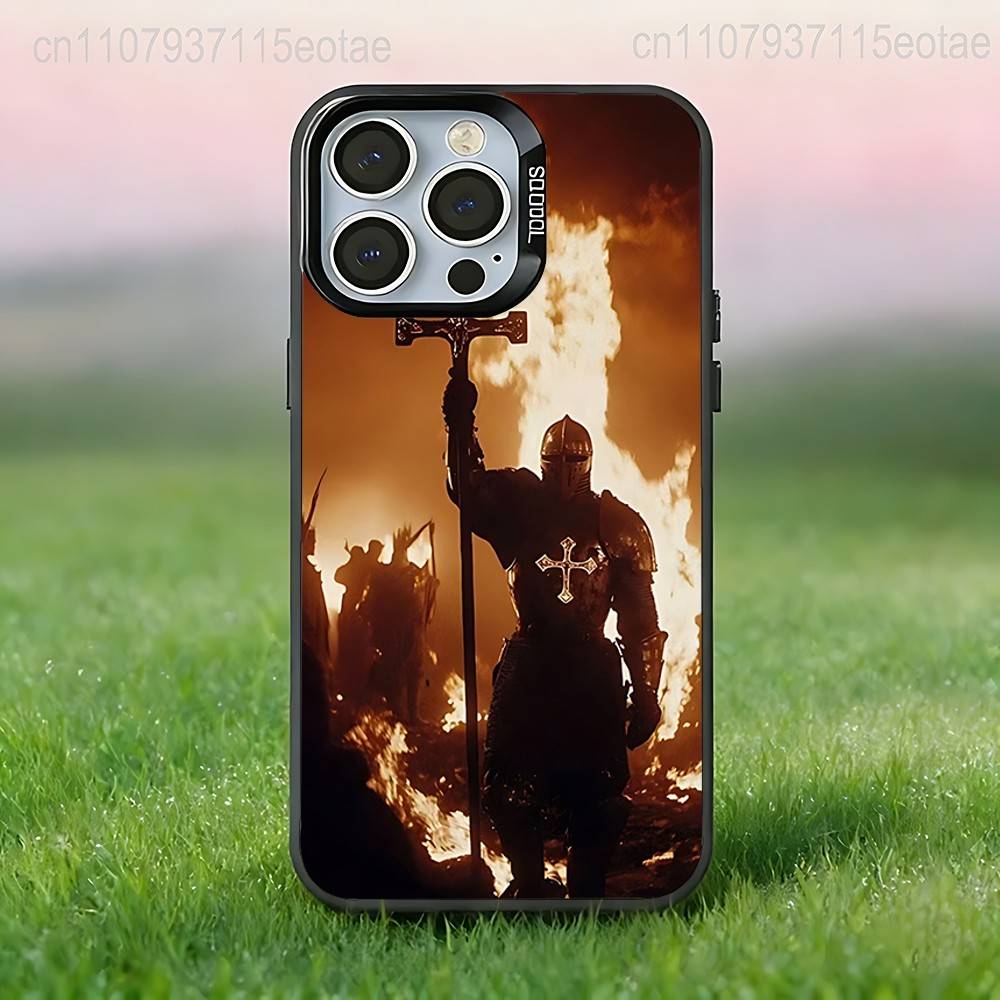Крестоносец Тамплиер Рыцарь искусство Чехол для телефона Для iPhone 17,16,15,14,13,12,11,Pro,XS,Max,Plus,Mini,SE4,E Черный Матовый Ударопрочный Чехол