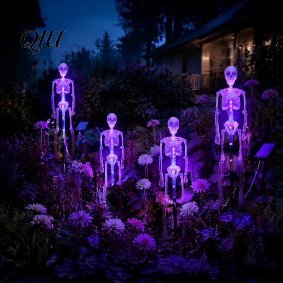 Halloween Trick or Treat Route Lighting 3D Skeleton Solar Garden Lamp, Spooky Human Pathway Waterproof Lawn Stakes for Cemetery Lights, Resin Outdoor