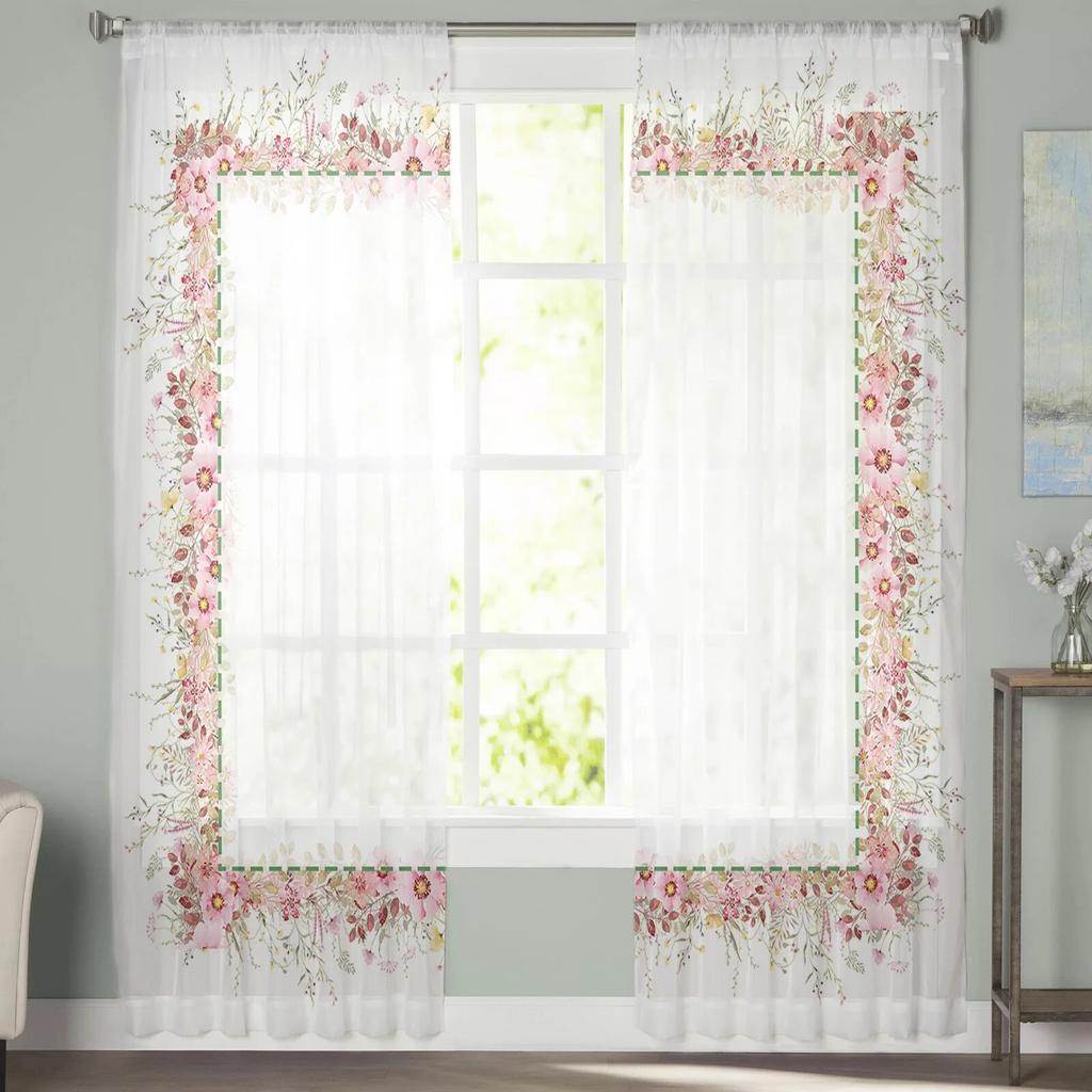 Весенний цветок эвкалипта лист растения прозрачные шторы для гостиной спальни детская комната тюлевые занавески для окон