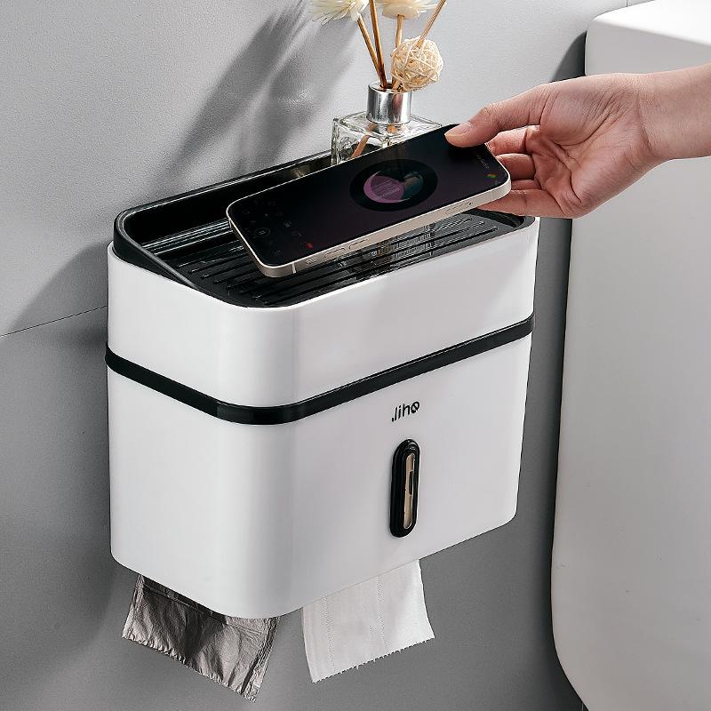 Punch-free Toilet Paper Holder Box Waterproof Tissue Storage Box Bathroom Rack Wall Mounted Kitchen Bathroom Storage Holder