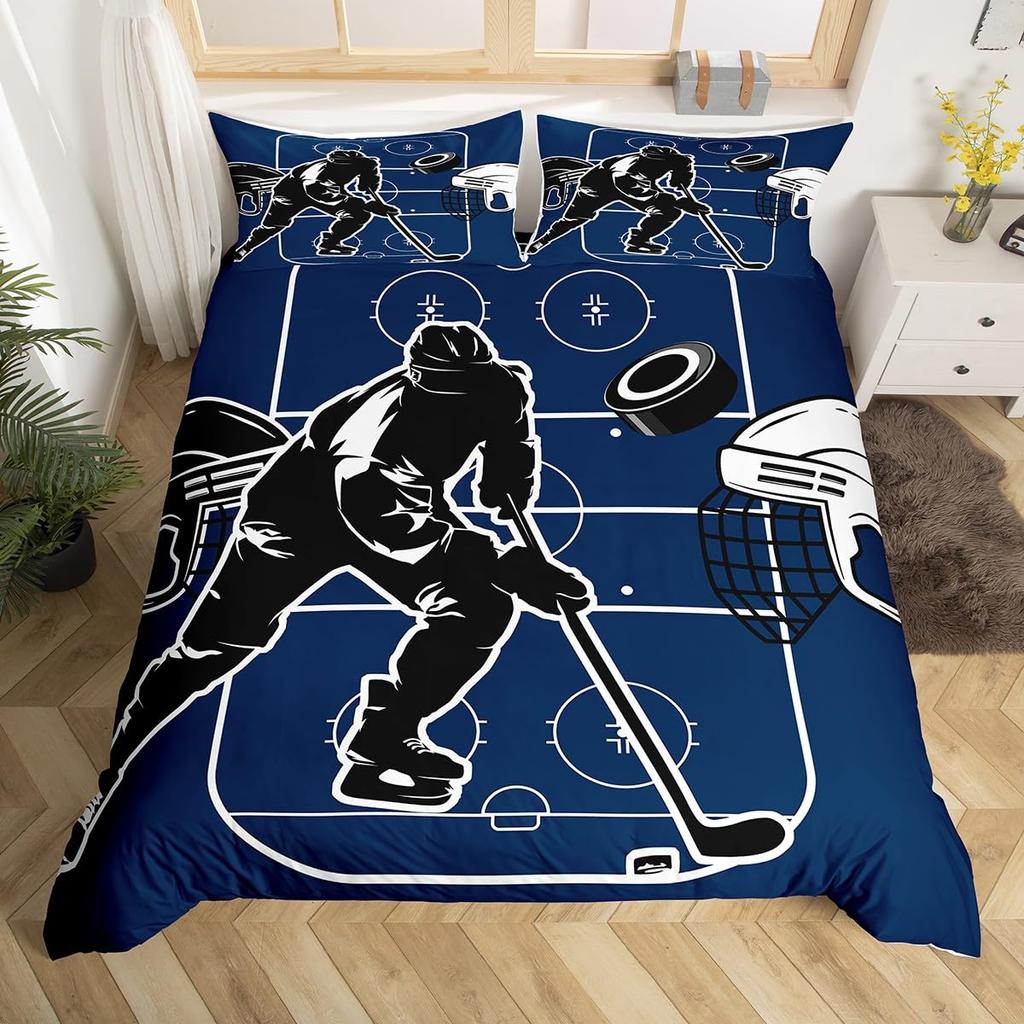 Граффити Хоккей Пододеяльник Зимний Спорт Постельное Белье Комплект Детский Мальчики Хоккеист Пододеяльник Акварель Спорт Покрывало