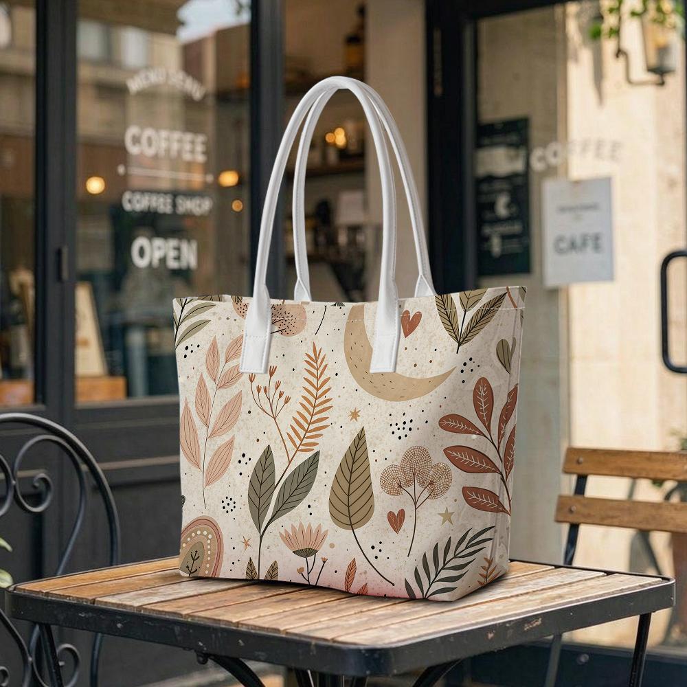 Boho Floral Leaf Tote Bag for Women Casual Lightweight Shopping Purse for Daily Use