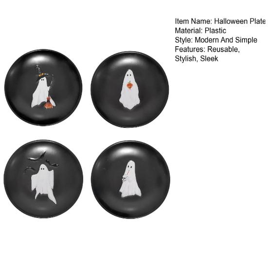 Хэллоуин Тарелка Призрак 7 дюймов Многоразовая Пластиковая Тарелка Призрак Круглая Столовая Посуда для Ужина Десерта для Угощения или Жизни Принадлежности для Вечеринки на Хэллоуин