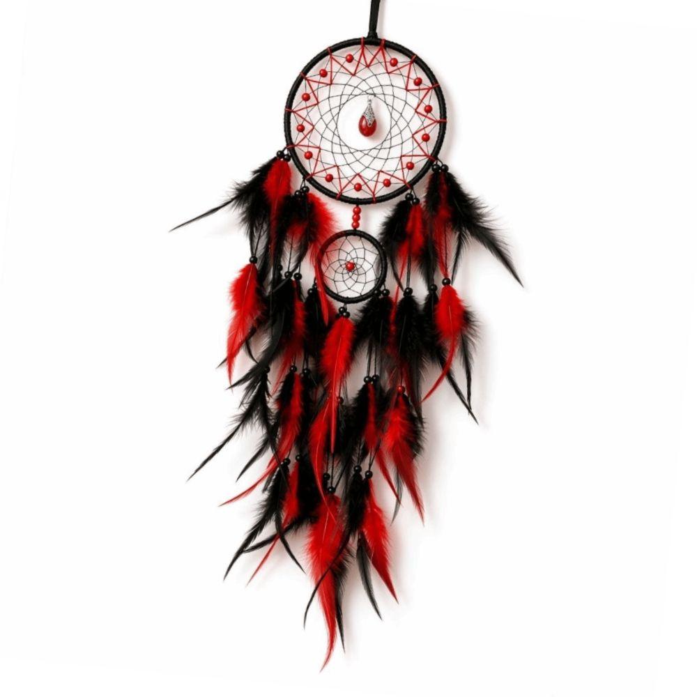 Red Black Color Dream Catcher Dual Ring Design Wall Hanging Decor Hanging Pendant Wall Display