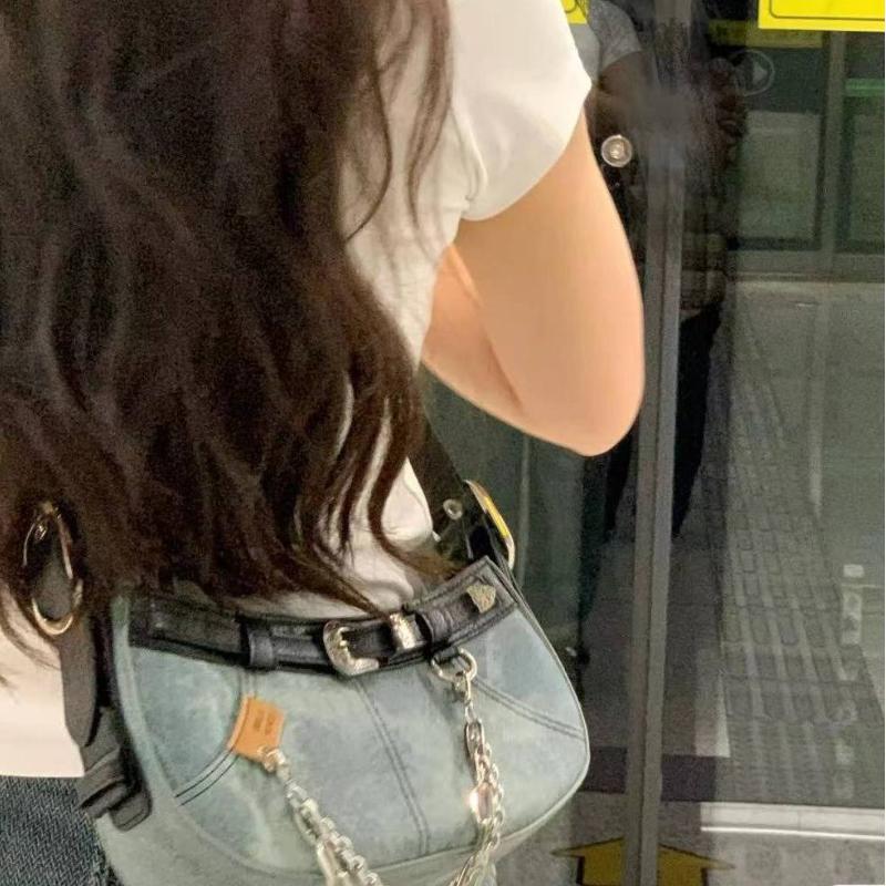 Винтажные джинсовые сумки через плечо, холщовые лоскутные сумки в стиле Y2K, женские сумки под мышками, синие сумки-хобо, сумки через плечо для женщин, женские сумки на цепочке