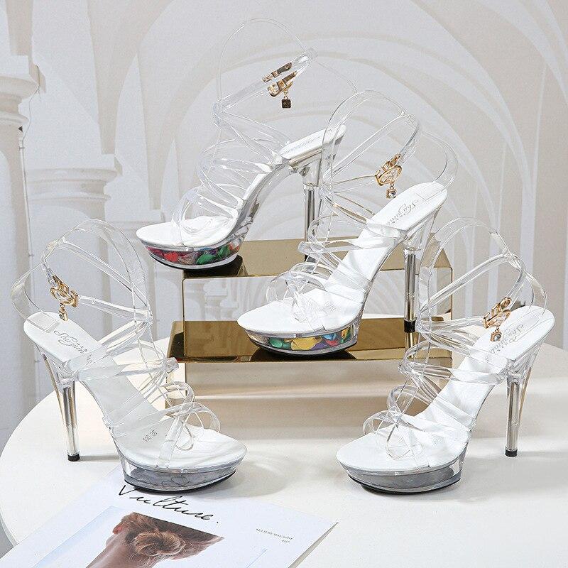 Популярные пикантные босоножки на платформе и очень высоком каблуке-шпильке, прозрачные туфли с кристаллами, свадебные туфли, банкетная серия 1099, размер 13 см, LFD