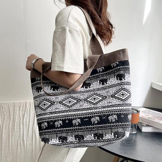 Холщовая сумка в этническом стиле для женщин, стильная сумка на плечо с узором, ретро повседневная сумка-тоут, сращивание
