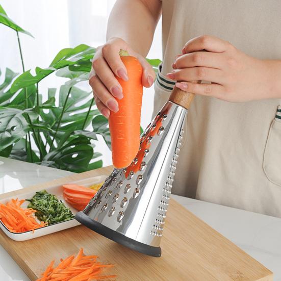 Stainless Steel Cone Cheese Grater with Wood Handle 3 Sided Vegetable Shredder for Grating Cheese Chocolate Vegetables