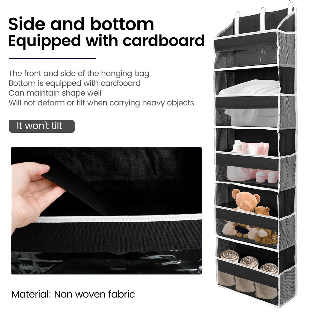 Over The Door Hanging Organizer with 5 Large Pockets and 10 Side Mesh Pockets for Bathroom and Bedroom Back of Door Organizers