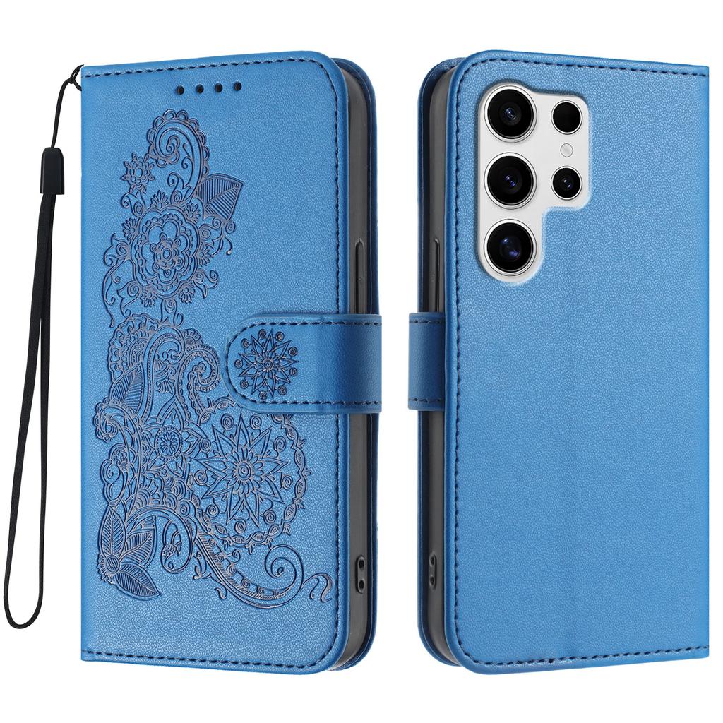For Samsung Galaxy S25 Ultra Phone Cases Mandala Flower Leather Wallet Mobile Cover with Strap