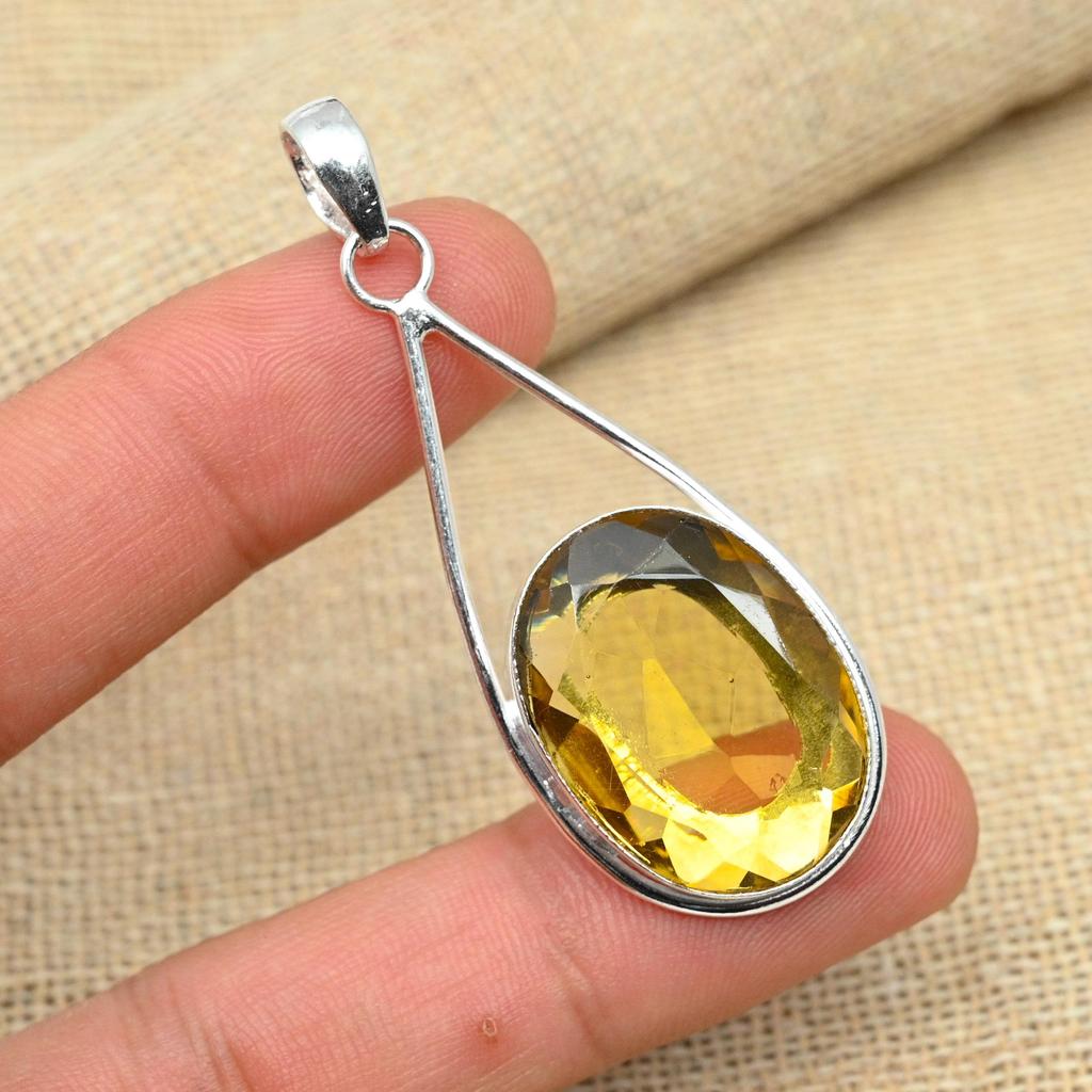 AAA+ Yellow Citrine Gemstone 925 Sterling Silver Designer Fancy Pendant Charm Jewelry