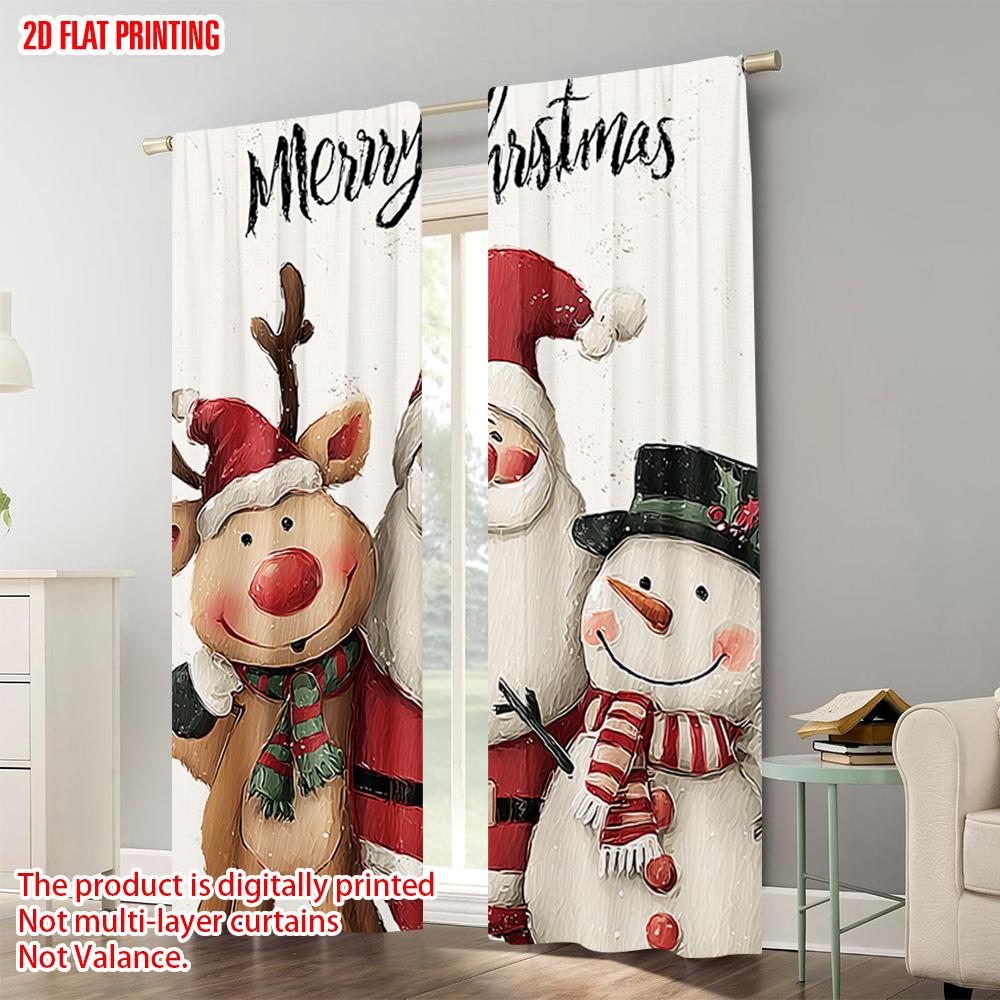 2pcs, plane printing Curtains&Window Treatment Santa_ Snowman and Reindeer Polyester (without rod) Gifts Use for Bedroom,