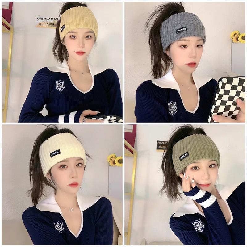 "Korean Influencer Wool Knit Headband: Women's Wide-Edge, All-Season Sports Scarf"