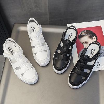 Мода 2025 Новая Мода Баотоу Полые Толстоподошвенные Женские Туфли Лето Однотонные Простые Увеличенные Римские Сандалии для Женщин