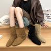 Retro Pointed Short Boots Women's Autumn New Sleeve Thick Heel Medium Boots Slim Western Cowboy Boots