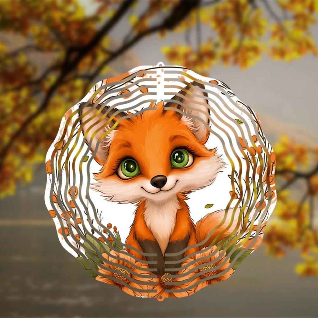 Fox Themed 2D Wind Spinner Garden Decor Metal Wall Art for Outdoor Yard Patio All Season Hanging Ornament No Electricity Needed