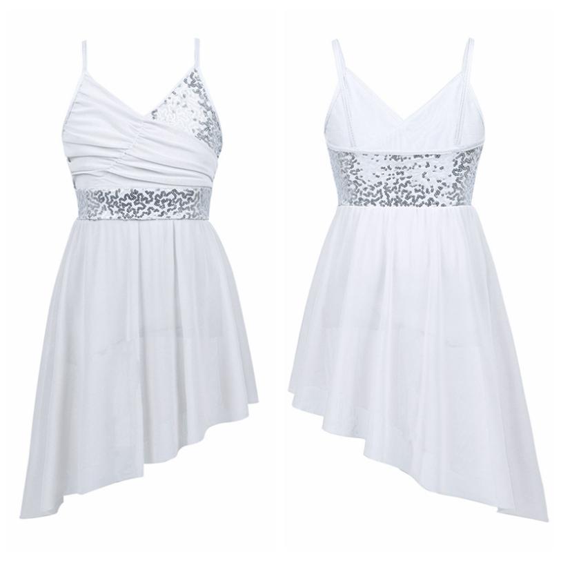 Балетное трико с блестками для девочек, лирическое современное танцевальное платье, нерегулярное платье с высоким и низким вырезом