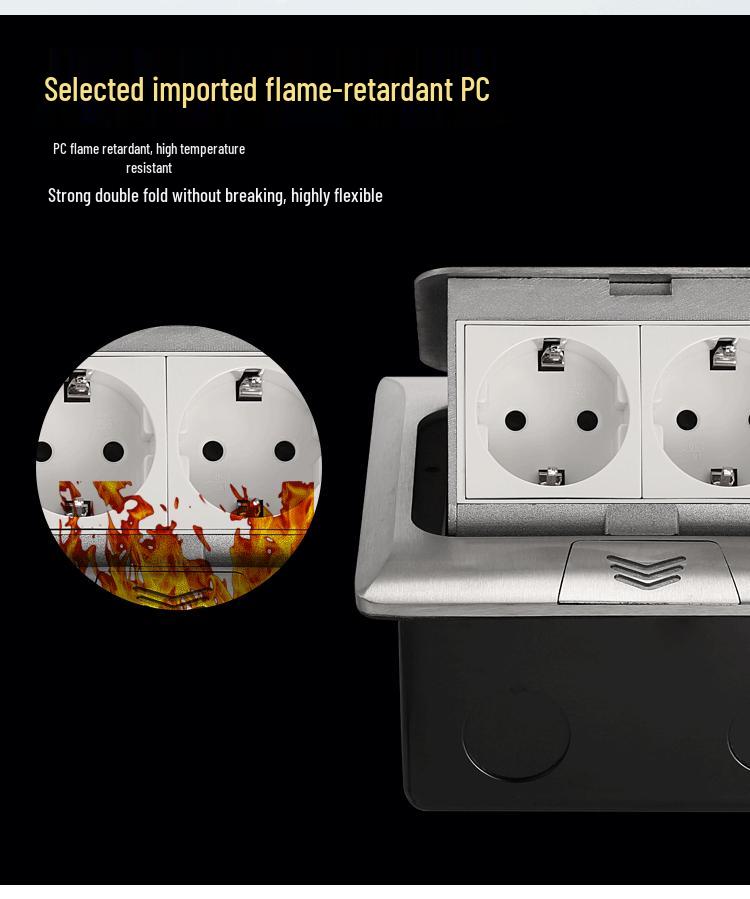Universal Three-Hole Pop-up Floor Socket Box, Silver, Embedded Design