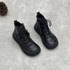 Johnature Handmade Genuine Leather Women's Shoes Retro Flat Versatile Soft Cowhide Lace Up Short Boots