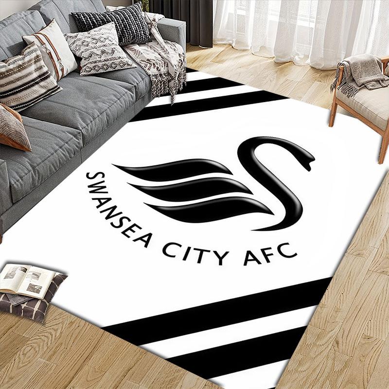 Swansea City AFC Flannel Printed Carpet, Home Sofa Decoration for Living Room & Bedroom, Non‑Slip Play Flannel Floor Mat for Game Room