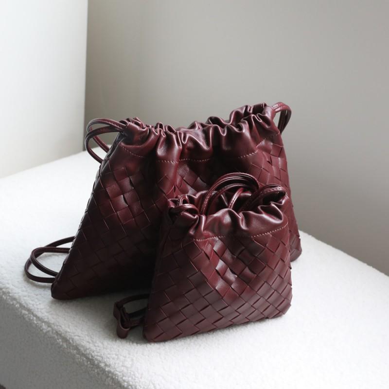 Genuine Lamb Leather Woven Clutch Crossbody Bag Women Soft Square Shoulder With Drawstring