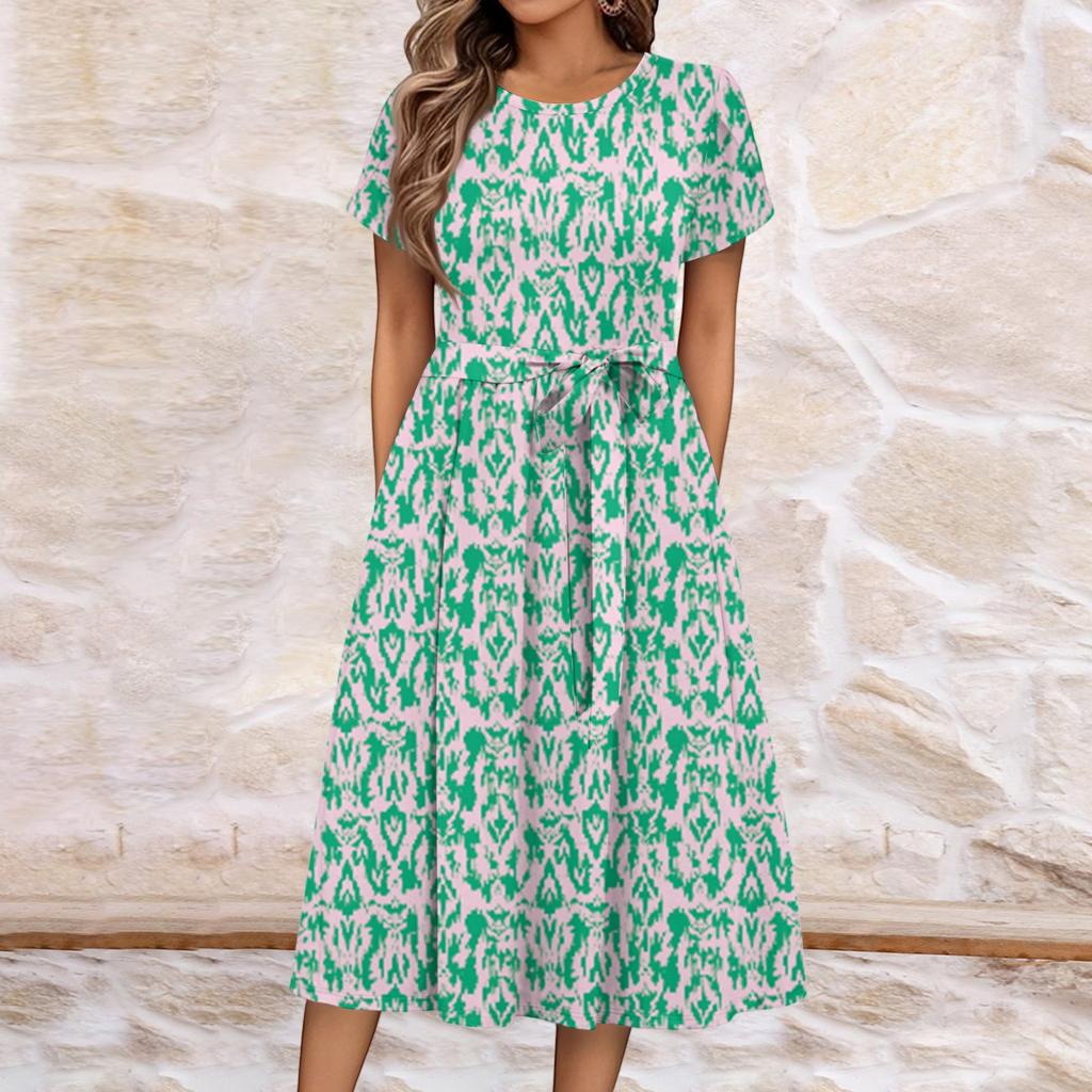 Women's Summer Casual Floral Print Round Neck Midi Dress Basic Classic Outdoor Everyday Short Sleeve Loose Dress