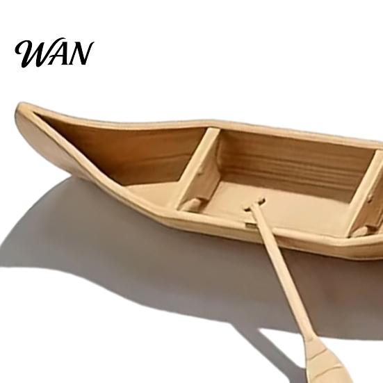 Miniature Canoe Ornament 3D Printed Ornament, Compact Mini Boat Model with Paddle Accessories, Outdoor Scenery Accessory Fine Wood Grain Texture