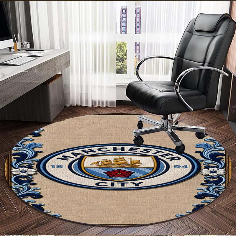 Manchester City FC Print Round Rug, Washable Floor Carpet, For Entryway Dorm Laundry Room Office Study, Home Decor Birthday Christmas Gift