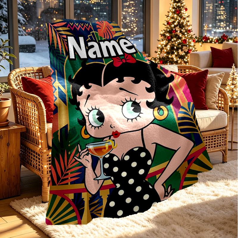 Custom Name Personalized Betty Boop Print Blanket, Home Decor, Bedroom, Sofa, Camping, Couch, Gifts for Birthday Christmas