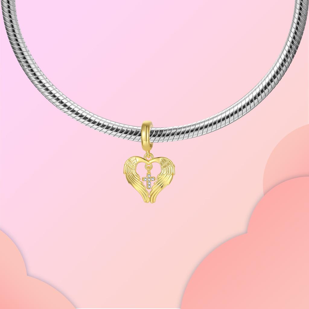 Charms Bead Copper Golden Wing Cross Dangle Pendant Fit Bangle Bracelet Necklace Diy Jewelry