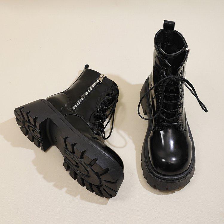Ботинки на толстой подошве женские осенние дикие короткие ботинки с боковой молнией модные и удобные