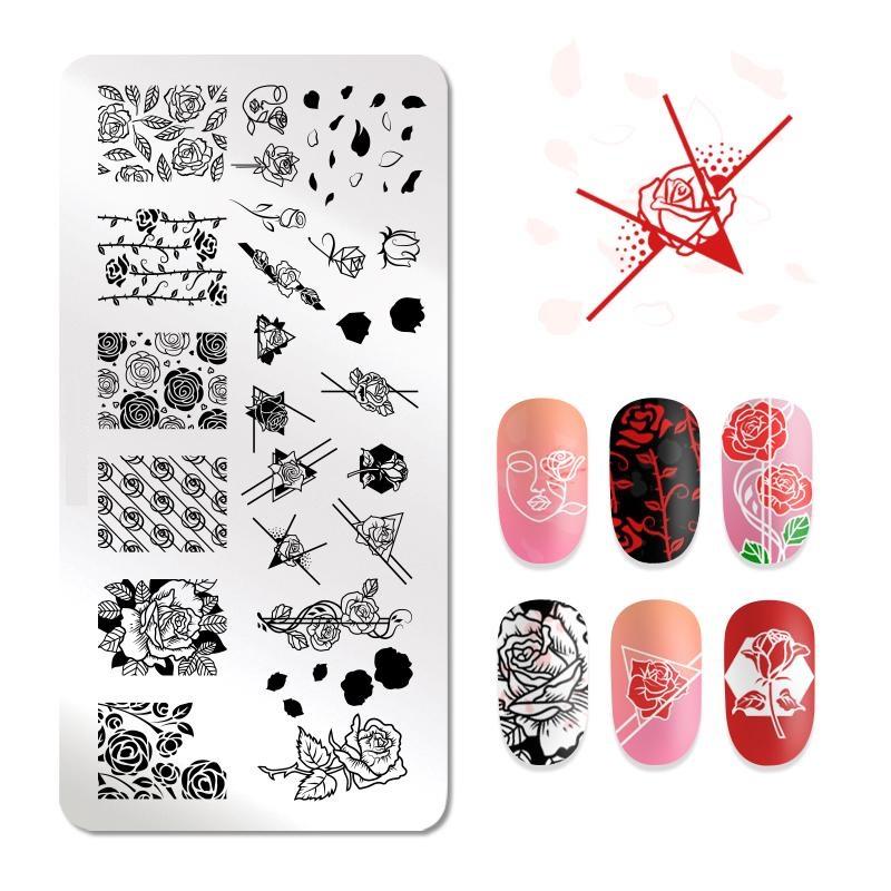 Штамповочные пластины для дизайна ногтей, листья, цветы, трафареты из нержавеющей стали, инструменты для штамповки изображений для ногтей, маникюрные инструменты