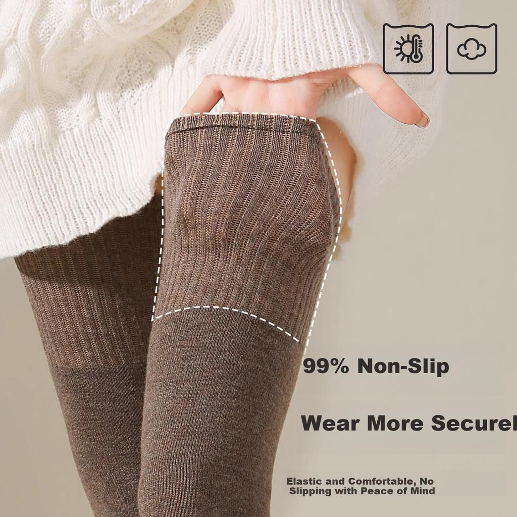 MiiOW 2 Pairs of Wool Over-Knee Women's Knee Pads, Warm Autumn And Winter Anti-Slip Fleece-Lined Thick Terry Thigh-High Leg Warmers Long Socks