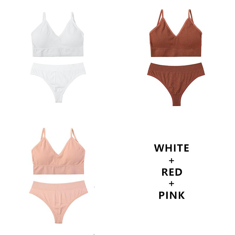 CINOON 3Pcs/Lot Women Bra Set Sexy Seamless Thong Low Waist Panties Wire Free Bra Bralette Lingerie Brassiere Female Underwear Set