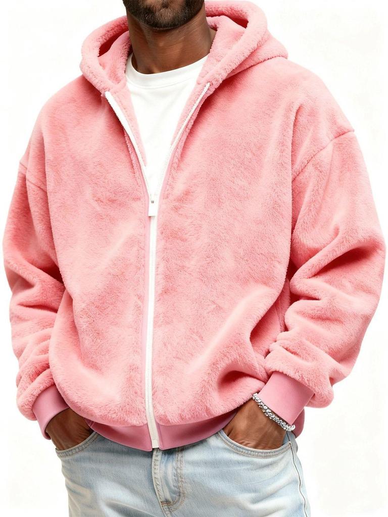 Мужской плюшевый кардиган-худи с капюшоном на молнии, осень 2025
