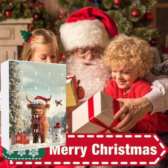 Адвент-календарь с изображением коровы из Хайленда, рождественское подвесное украшение, акриловый мультяшный адвент-календарь с изображением коровы из Хайленда для украшения каминной полки на дереве