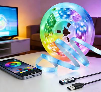 20M RGB Светодиодная лента с питанием от USB, Управление через приложение на смартфоне, Регулируемая яркость, Регулируемая цветовая температура, Синхронизация с музыкой, Режим таймера, Косвенное освещение,