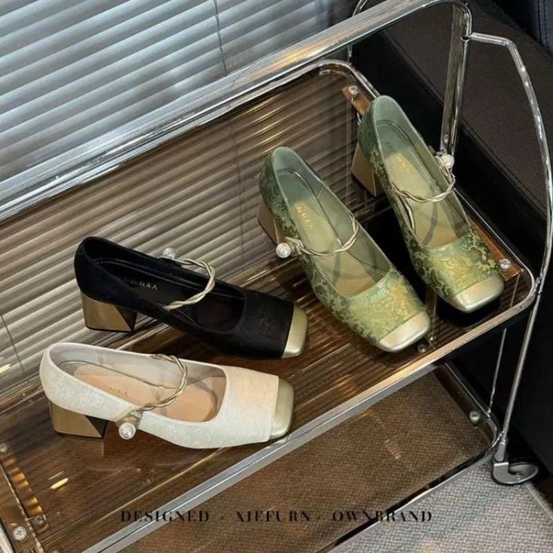 Весенние новинки Joom Zone Горячие модели Брендовые женские туфли с квадратной головкой на коротком каблуке Элегантные модные туфли Женские туфли на высоком каблуке Босоножки на среднем каблуке Босоножки Drag