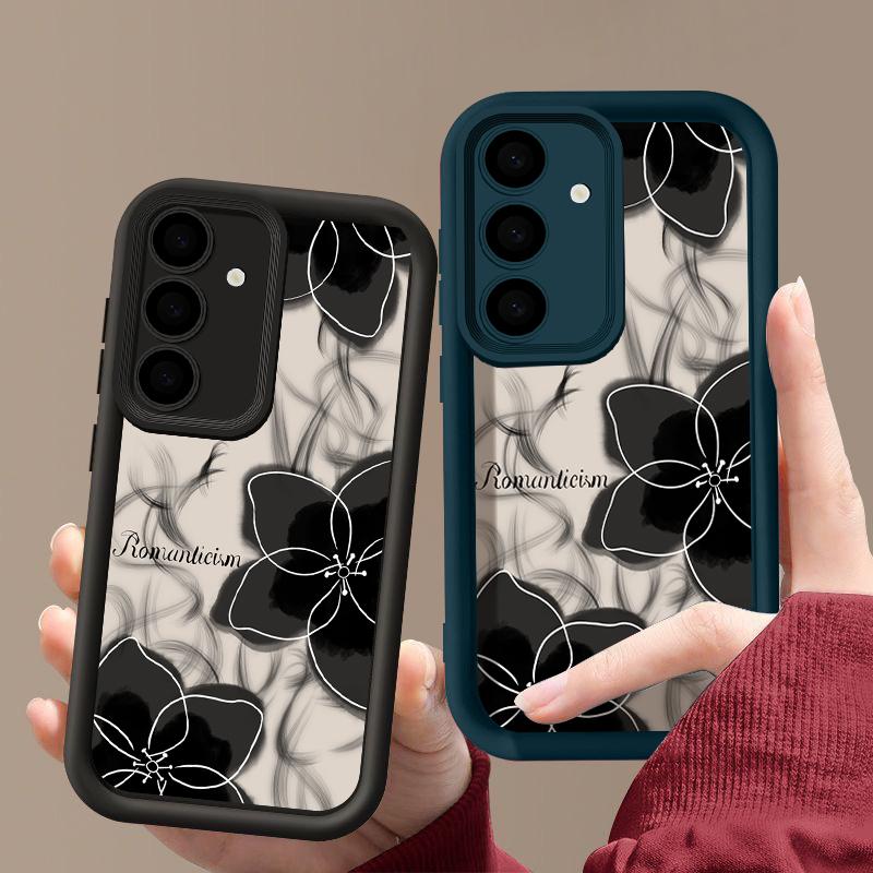 Ударопрочный чехол цвета конфет для Samsung S25 S24 S23 Ultra Plus S22 S21 S20 Fe A55 A54 A53 A35 A34 A25 A15 5g черный цветочный принт силиконовый мягкий чехол