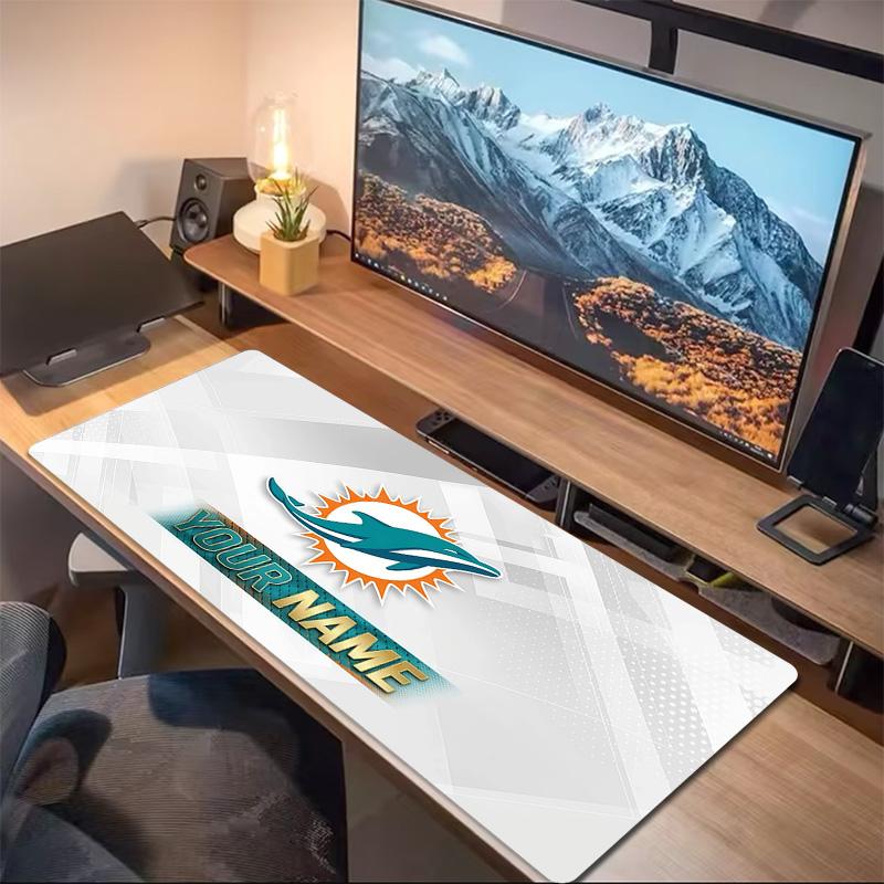Custom Name Miami Dolphins Print Cushion Non-slip Laptop Tablet Big Mousepad XXL Mat Mini PC Playmat With Lock edge