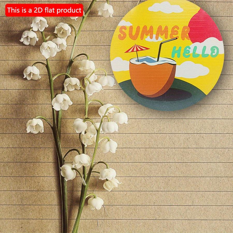 2D плоский 20*20 см 1 шт. Привет, лето, мультфильм, кокос, зонтик и соломенные узоры, деревянный орнамент, приветственный знак хорошего качества для декора входной двери, потрясающе