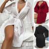 Sexy Pajamas Chiffon Lace Stitching Perspective Nightgown Seduction Women's Cardigan Robe