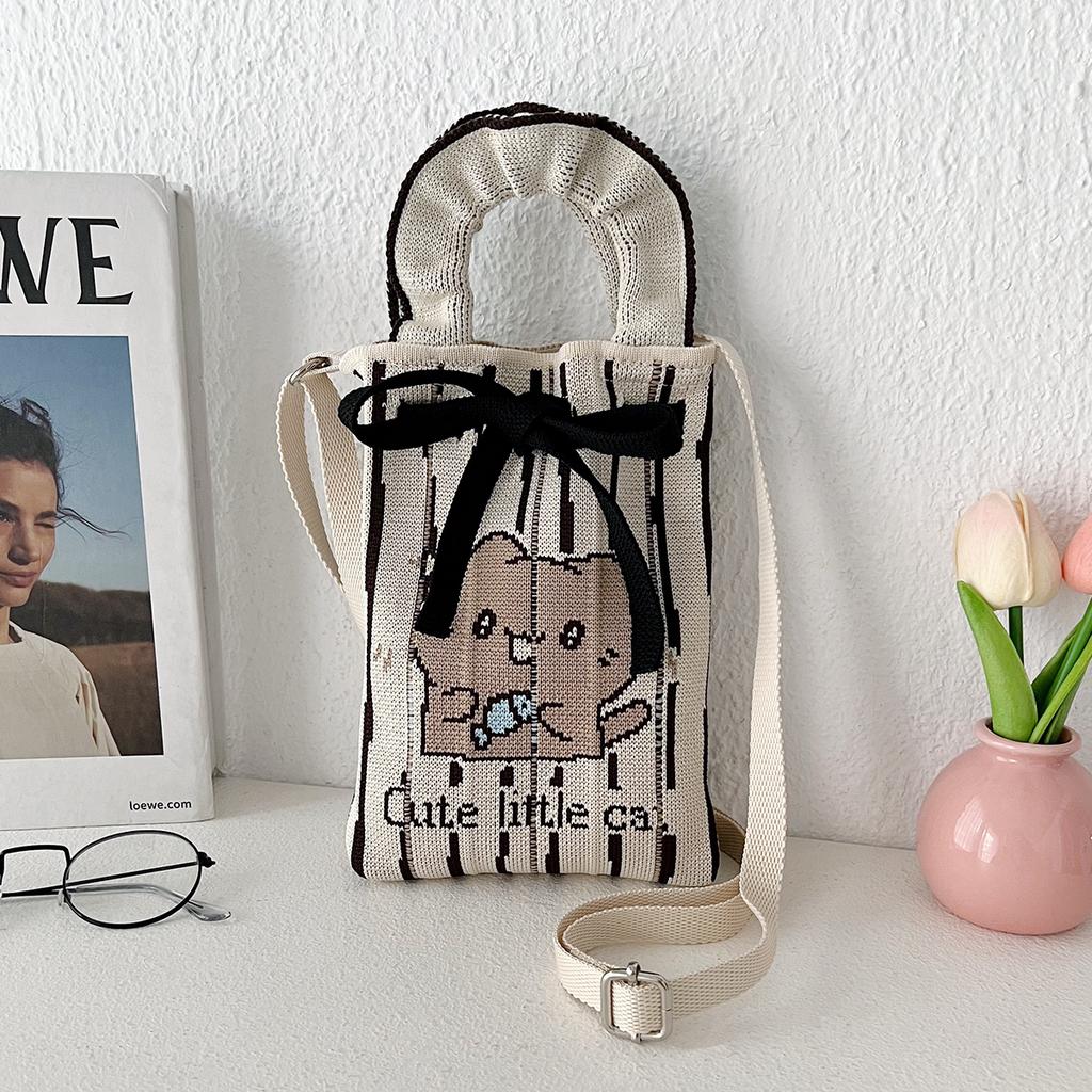 Нишевый дизайн Милая мультяшная мини-вязаная сумка для мобильного телефона Универсальная маленькая портативная сумка-мессенджер для поездок на работу Маленькая квадратная сумка