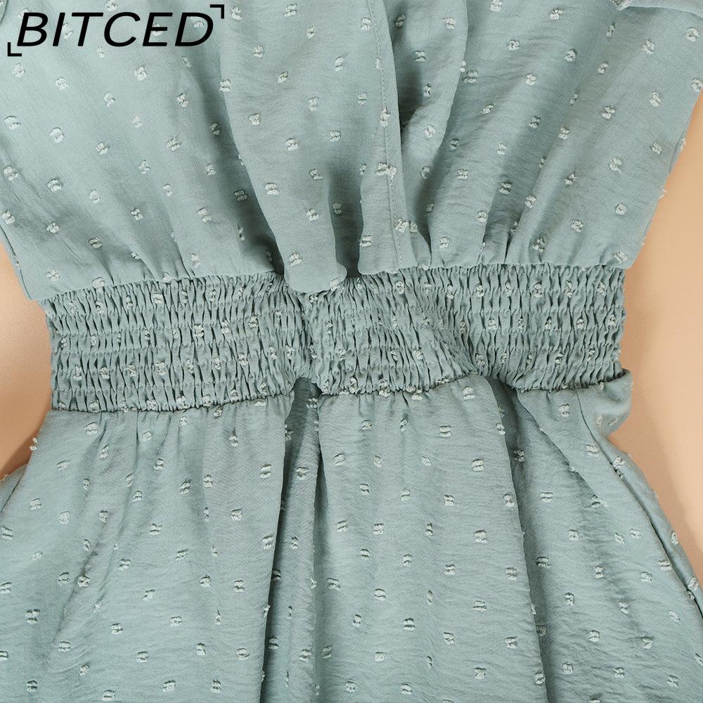 BITCED Женское весенне-летнее платье с V-образным вырезом, подчеркивающее талию, повседневное, для отпуска, с коротким рукавом, стройнящее