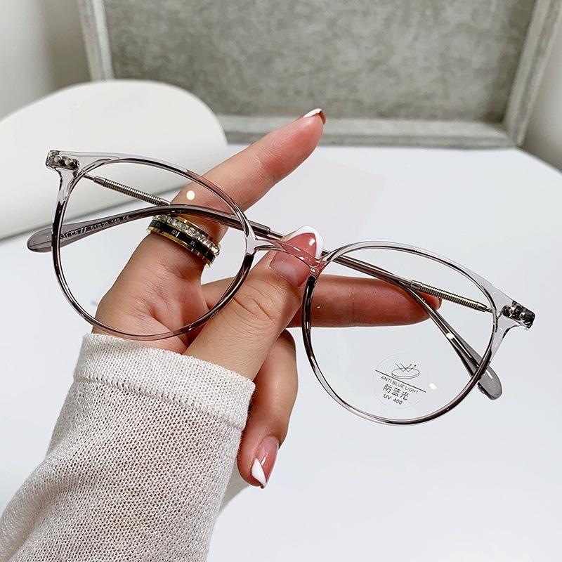 Anti-Blue Light Plain Glasses Ultra-Light Blush Cold Brown Color Korean Anti Radiation Eyeglasses Round Metal Frame