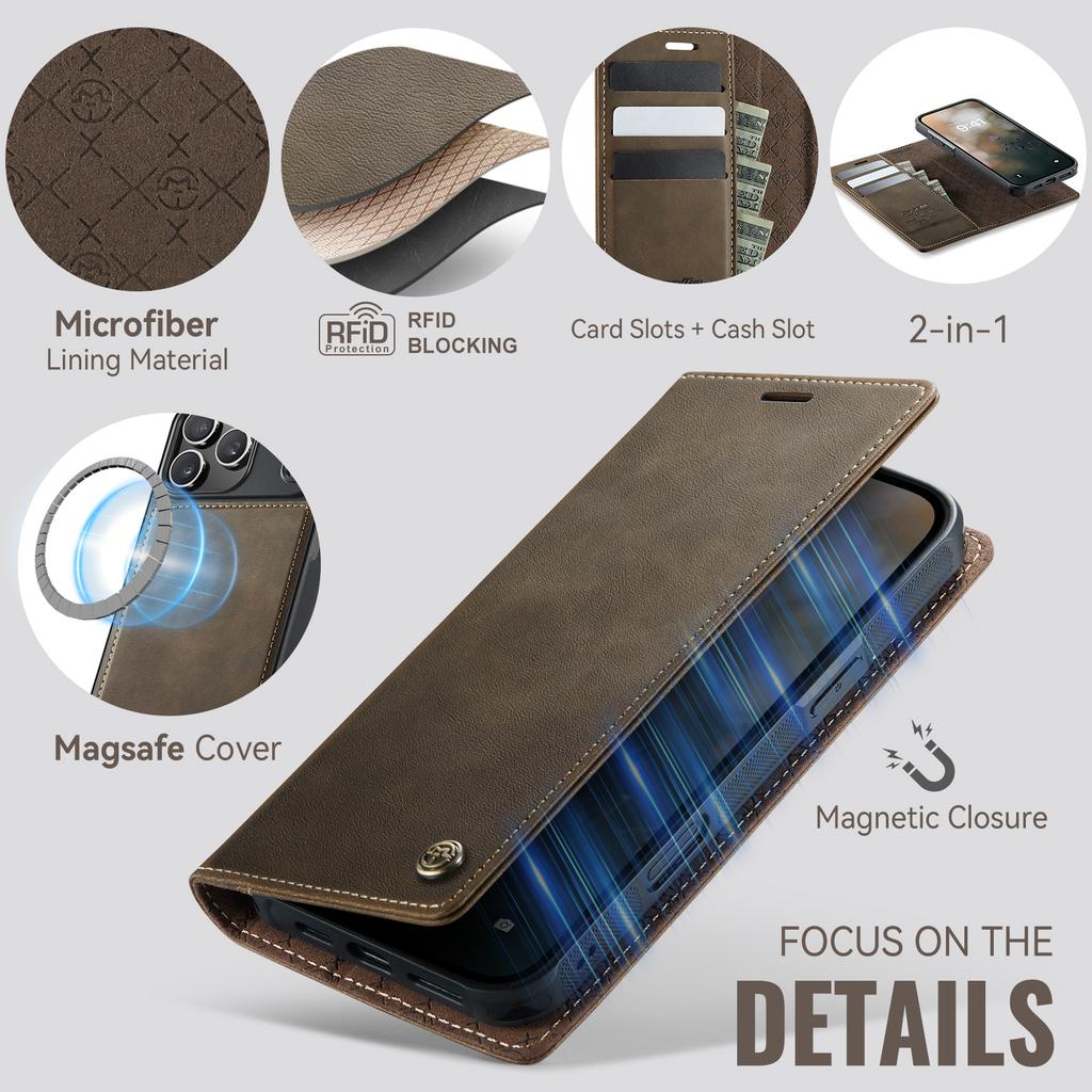 For iPhone 17 Pro Max Case CASEME C49 Compatible with MagSafe RFID Blocking Detachable Wallet Leather Phone Cover