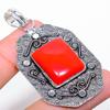Ювелирный кулон из стерлингового серебра 925 пробы с красным кораллом, итальянский красный коралл, 2,40 дюйма, P8P91